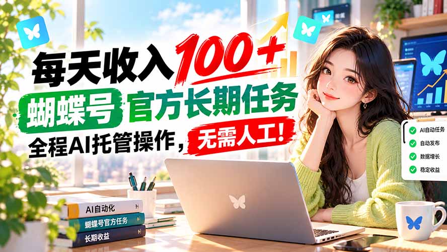 每天收入100＋， 蝴蝶号官方长期任务， 全程ai托管操作，无需人工！ - 副业联盟|副业联盟
