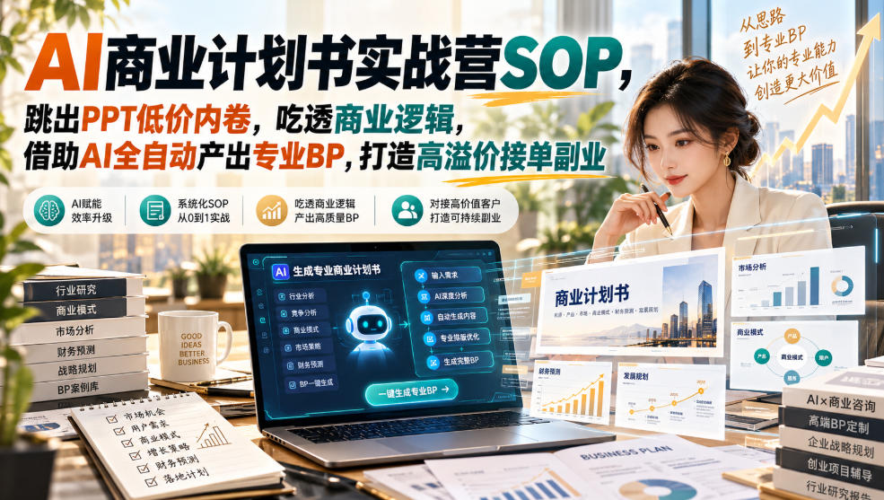 AI商业计划书实战营SOP，跳出PPT低价内卷，吃透商业逻辑，借助AI全自动产出专业BP，打造高溢价接单副业 - 副业联盟|副业联盟