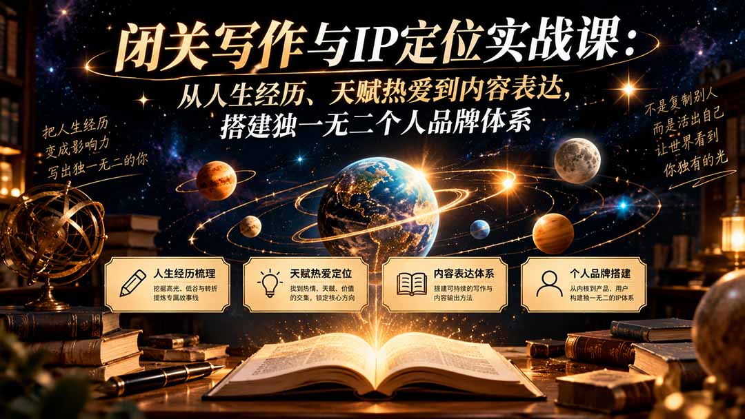 闭关写作与IP定位实战课:从人生经历、天赋热爱到内容表达,搭建独一无二个人品牌体系|副业联盟