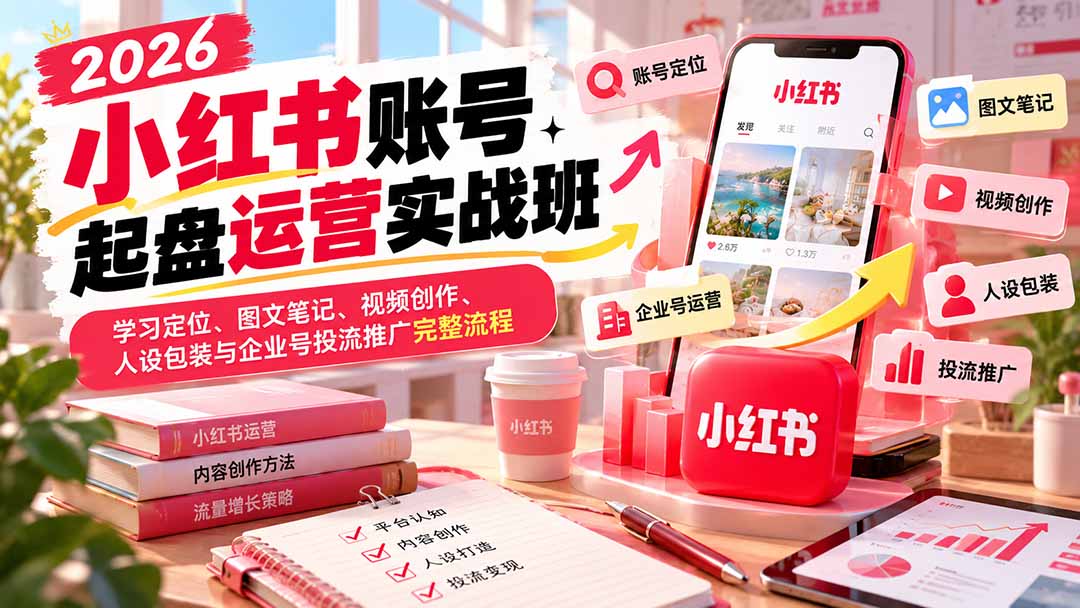 2026小红书账号起盘运营实战班:学习定位、图文笔记、视频创作、人设包装与企业号投流推广完整流程|副业联盟