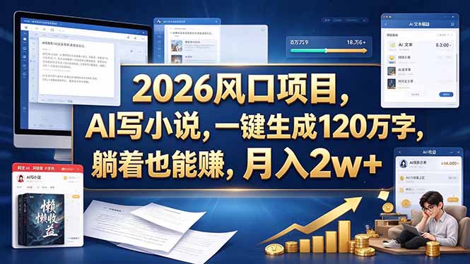 2026 风口项目，AI 写小说，一键生成 120 万字，躺着也能赚，月入 2w + - 副业联盟|副业联盟