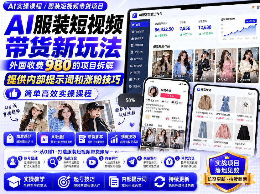 外面收费980AI快手带货系统课程，内部课程首次外放，操作简单高效，一分钟一条爆款视频 - 副业联盟|副业联盟