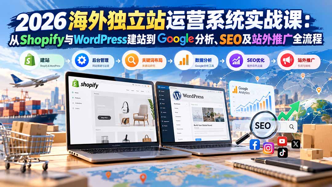 2026海外独立站运营系统实战课:从Shopify与WordPress建站到Google分析、SEO及站外推广全流程|副业联盟
