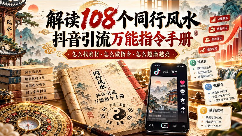 解读108个同行风水抖音引流万能指令手册,怎么找素材·怎么做指令·怎么越磨越亮【文档】|副业联盟