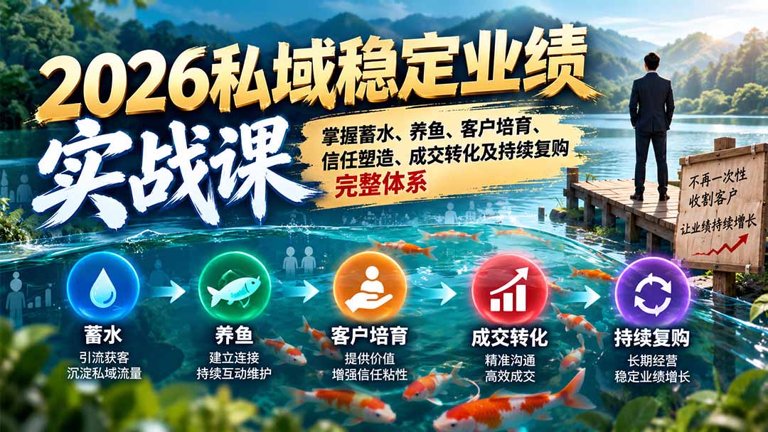 2026私域稳定业绩实战课:掌握蓄水、养鱼、客户培育、信任塑造、成交转化及持续复购完整体系|副业联盟