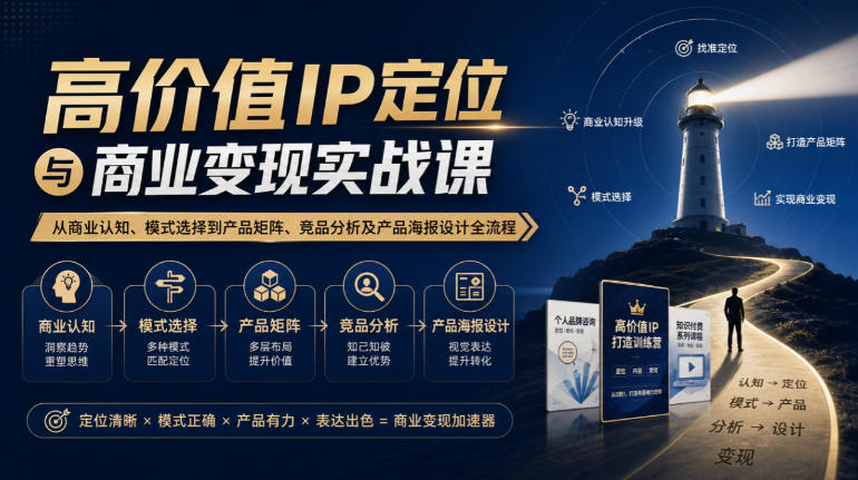 【无水印】高价值IP定位与商业变现实战课,从商业认知、模式选择到产品矩阵、竞品分析及产品海报设计全流程|副业联盟