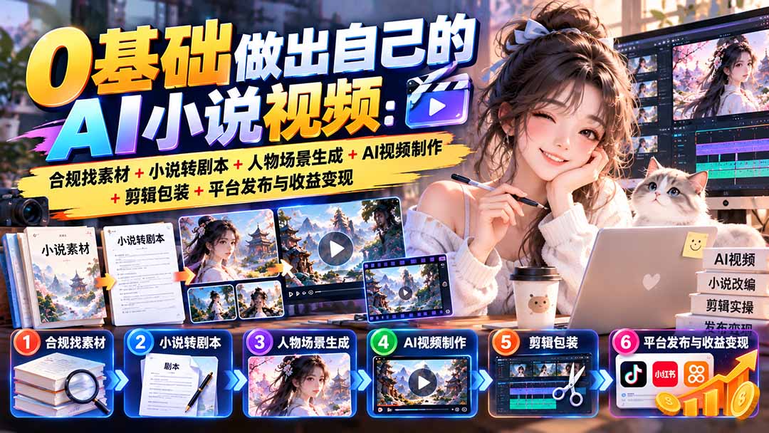 0基础做出自己的AI小说视频:合规找素材+小说转剧本+人物场景生成+AI视频制作+剪辑包装+平台发布与收益变现|副业联盟