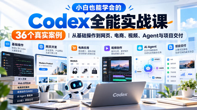 小白也能学会的Codex全能实战课|36个真实案例,从基础操作到网页、电商、视频、Agent与项目交付|副业联盟