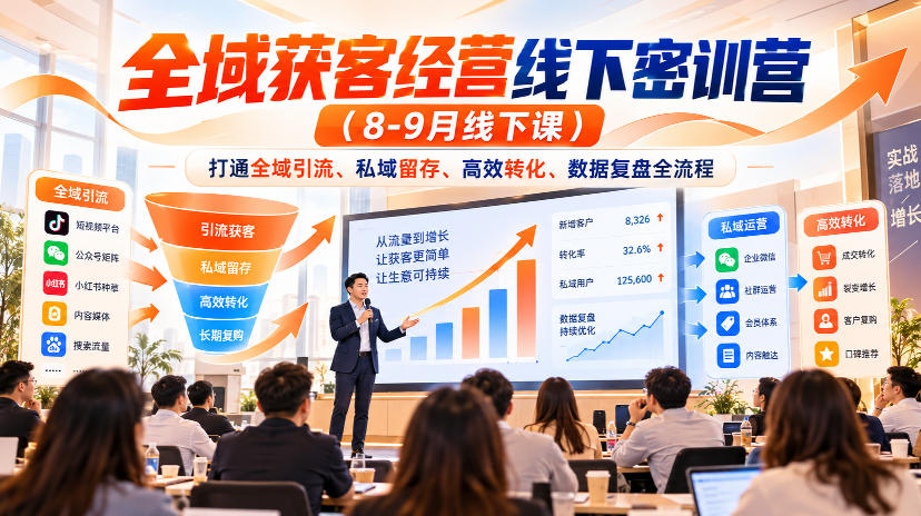 全域获客经营线下密训营(8-9月线下课),打通全域引流、私域留存、高效转化、数据复盘全流程|副业联盟