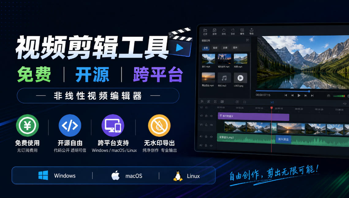 视频剪辑工具,免费、开源、跨平台,非线性视频编辑器,支持Windows、macOS、Linux,无水印、无订阅费用|副业联盟