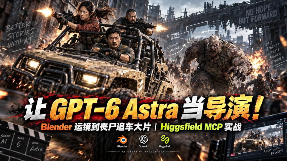 让GPT-6 Astra当导演!Blender运镜到丧尸追车大片|Higgsfield MCP实战|副业联盟