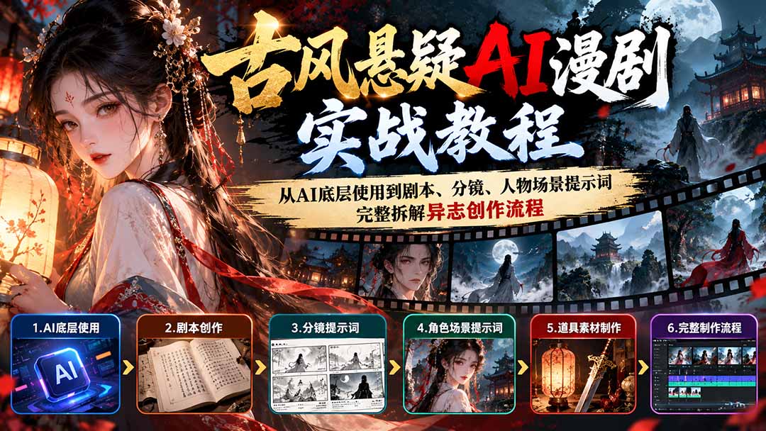古风悬疑AI漫剧实战教程:从AI底层使用到剧本、分镜、人物场景提示词,完整拆解异志创作流程|副业联盟