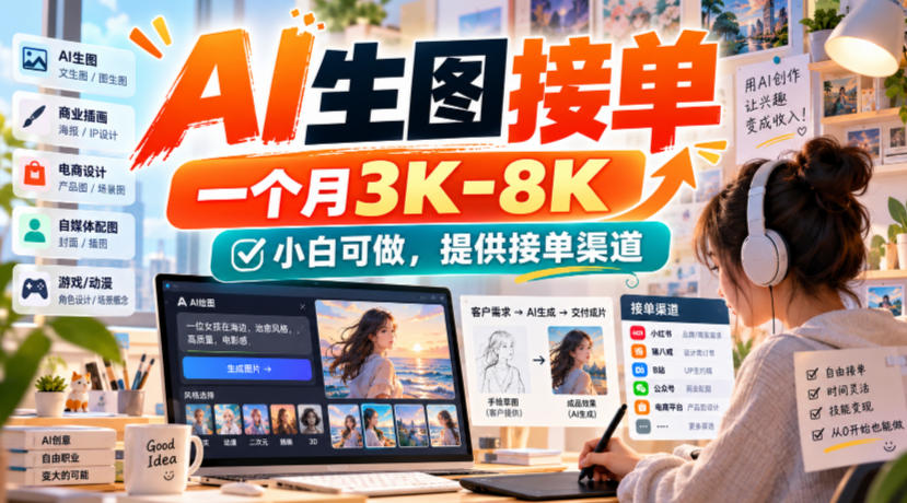 AI生图接单，一个月3K-8K，小白可做，提供接单渠道 - 副业联盟|副业联盟