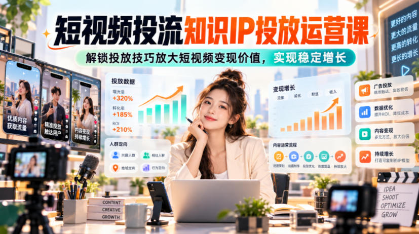短视频投流知识IP投放运营课,解锁投放技巧放大短视频变现价值,实现稳定增长|副业联盟