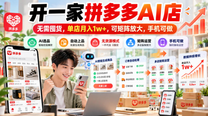 开一家拼多多AI店,无需囤货,单店月入1w+,可矩阵放大,手机可做【揭秘】|副业联盟