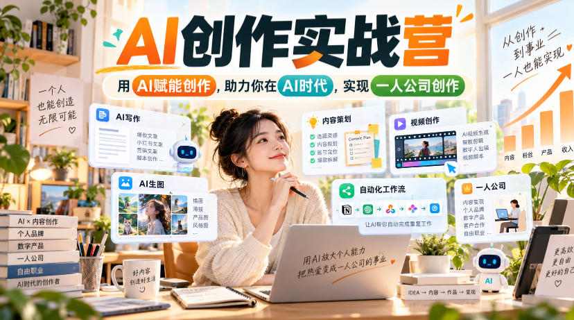AI创作实战营,用AI赋能创作,助力你在AI时代,实现一人公司创作|副业联盟