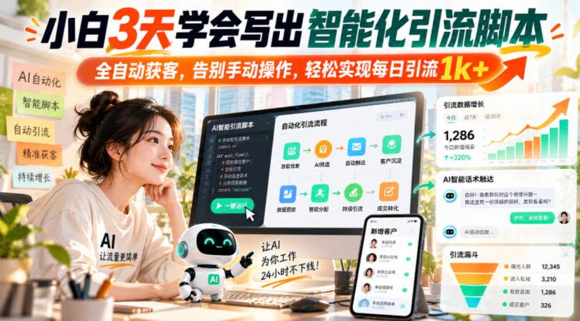 小白3天学会写出智能化引流脚本,全自动获客,告别手动操作,轻松实现每日引流1k+|副业联盟