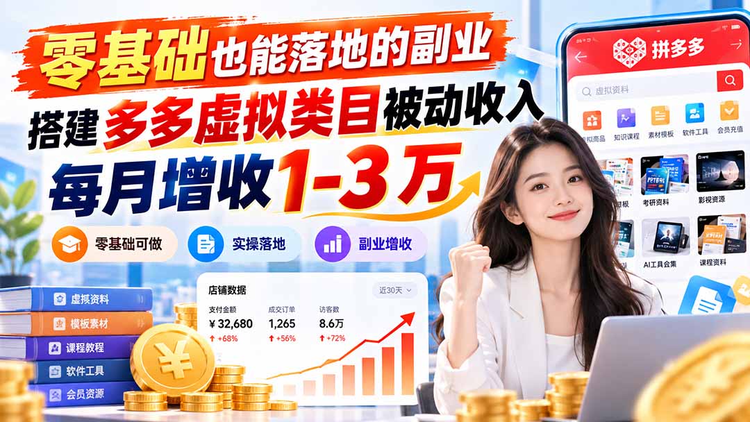 零基础也能落地的副业,搭建多多虚拟类目被动收入,每月增收 1-3 万|副业联盟
