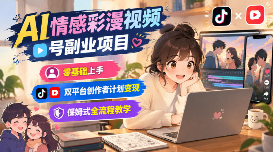 AI情感彩漫视频号副业项目,零基础上手,双平台创作者计划变现,保姆式全流程教学|副业联盟