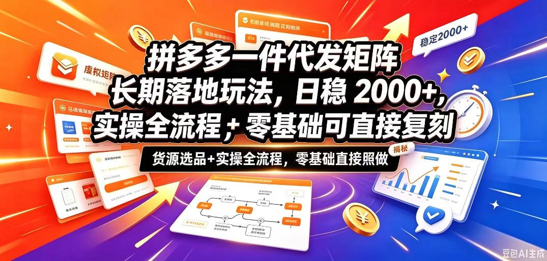 拼多多一件代发矩阵长期落地玩法,日稳入2k+,选品货源+实操全流程,零基础可直接复刻【拆解】|副业联盟
