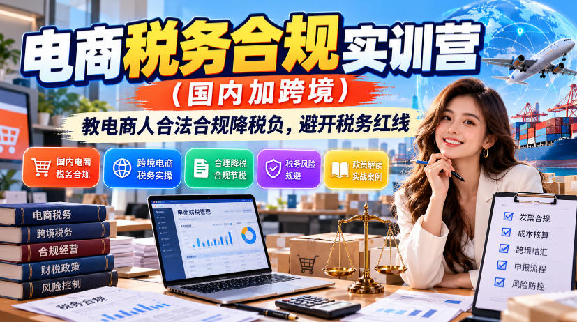 电商税务合规实训营(国内加跨境),教电商人合法合规降税负,避开税务红线|副业联盟