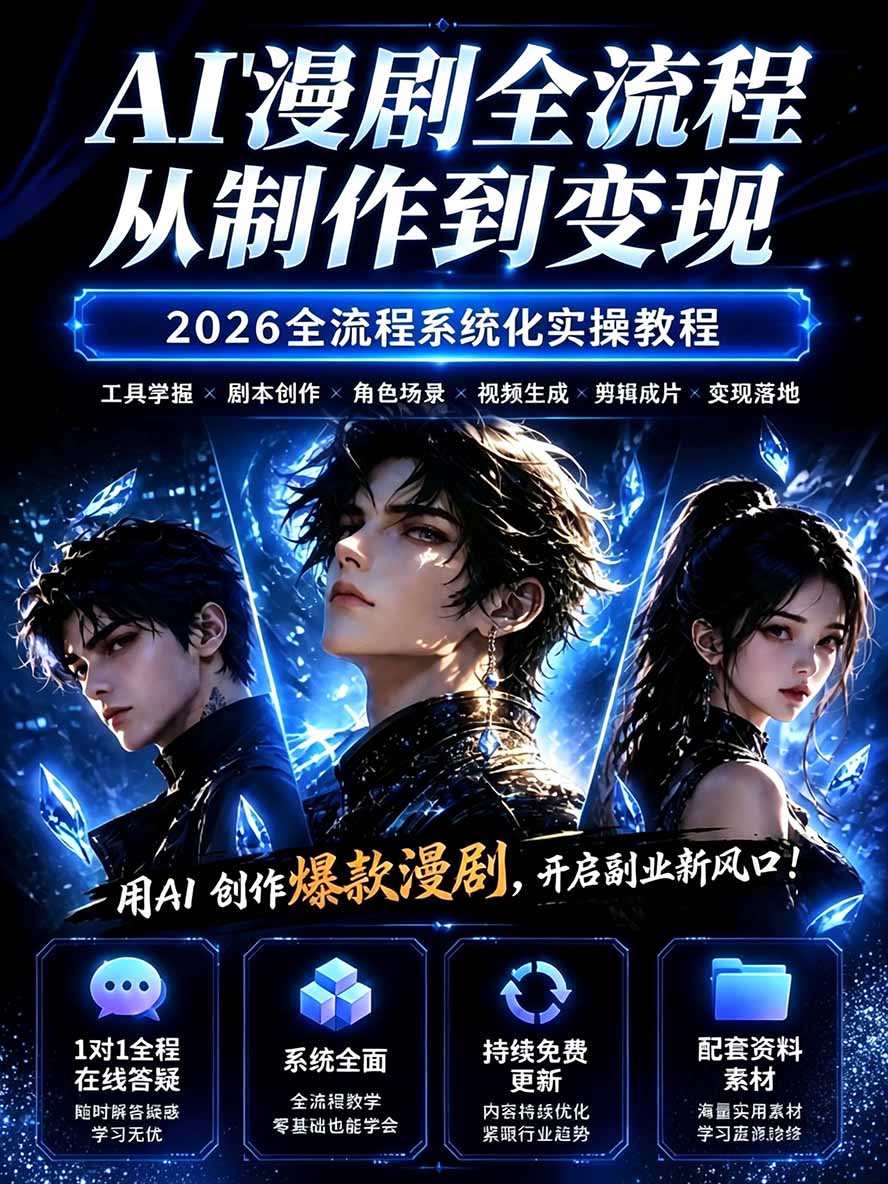 图片[1]|【无水印】2026AI漫剧创作与商业变现掘金营：打通选题→AI编剧→角色场景→自动分镜→视频生成→剪辑发布→运营变现 - 副业联盟|副业联盟