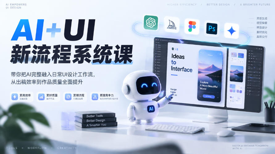 【无水印】AI+UI新流程系统课,带你把AI完整融入日常UI设计工作流,从出稿效率到作品质量全面提升(2026第4期)|副业联盟