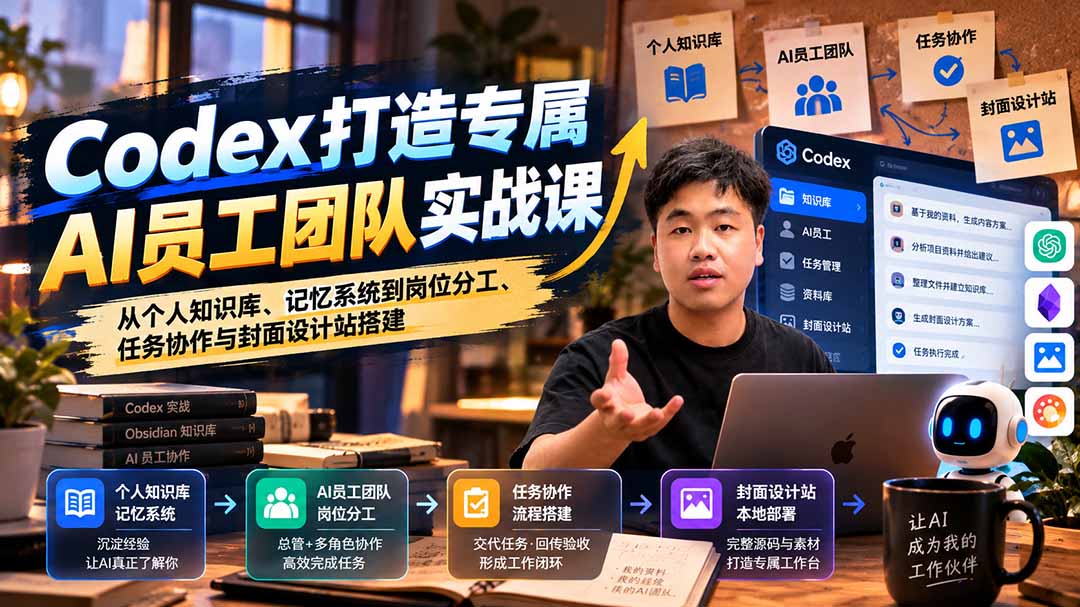 【无水印】Codex打造专属AI员工团队实战课:从个人知识库、记忆系统到岗位分工、任务协作与封面设计站搭建|副业联盟