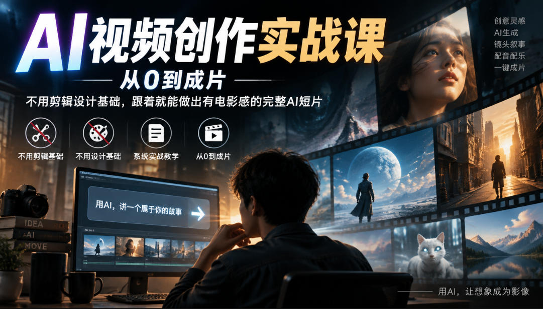 AI视频创作实战课,从0到成片,不用剪辑设计基础,跟着就能做出有电影感的完整AI短片|副业联盟