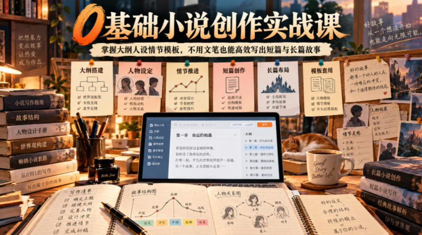 0基础小说创作实战课|掌握大纲人设情节模板,不用文笔也能高效写出短篇与长篇故事|副业联盟