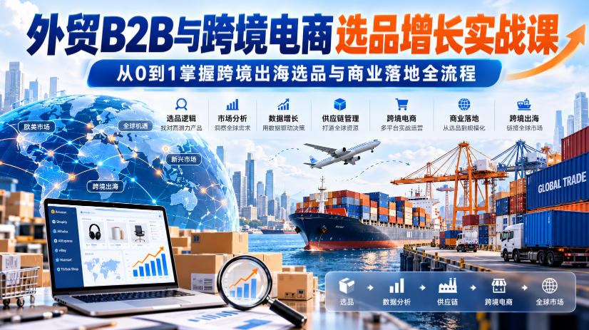 外贸B2B与跨境电商选品增长实战课,从0到1掌握跨境出海选品与商业落地全流程|副业联盟