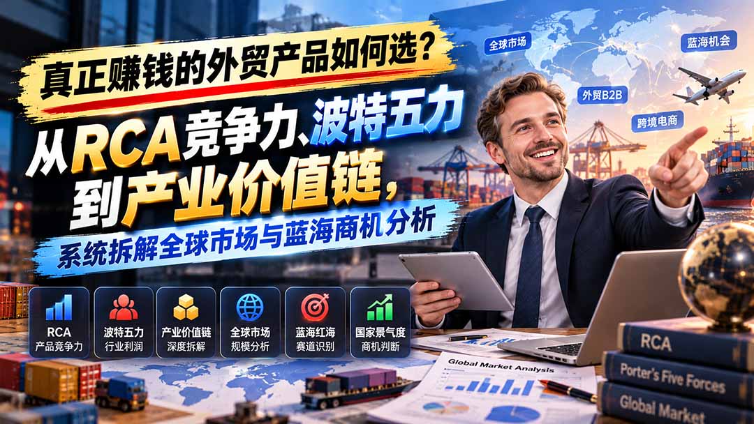 真正赚钱的外贸B2B产品如何选?从RCA竞争力、波特五力到产业价值链,系统拆解全球市场与蓝海商机分析|副业联盟