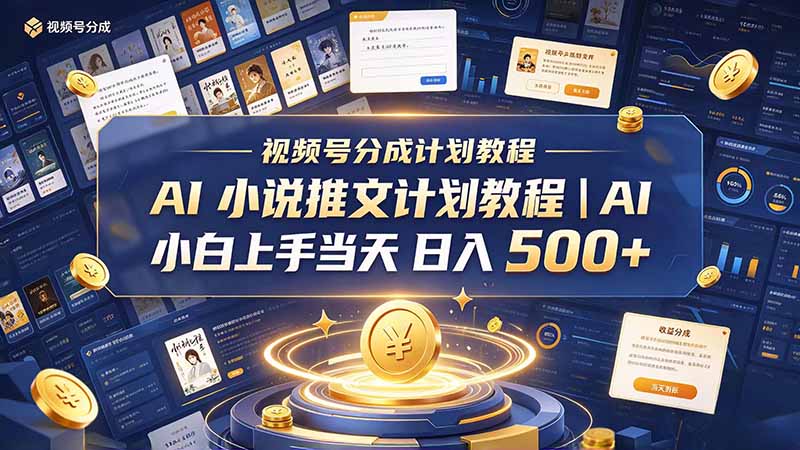 最新视频号分成计划教程|AI 小说推文,小白上手当天日入 500+|副业联盟