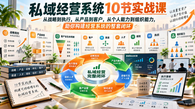 私域经营系统10节实战课,从战略到执行,从产品到客户,从个人能力到组织能力,助你构建经营系统的整套闭环|副业联盟