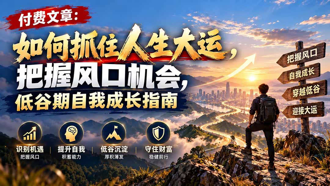 付费文章:如何抓住人生大运,把握风口机会,低谷期自我成长指南|副业联盟