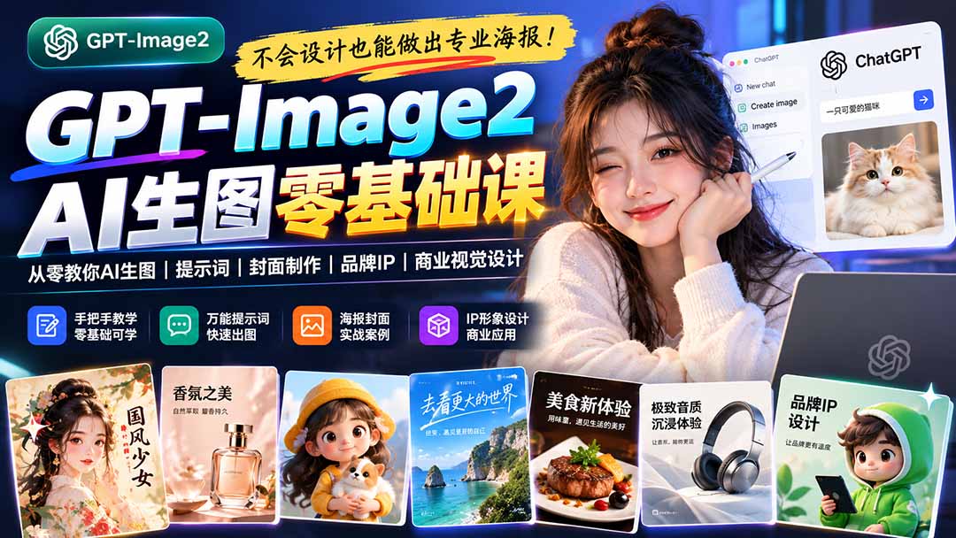 不会设计也能做出专业海报!GPT-Image2从零教你AI生图、提示词、封面制作、品牌IP与商业视觉设计|副业联盟