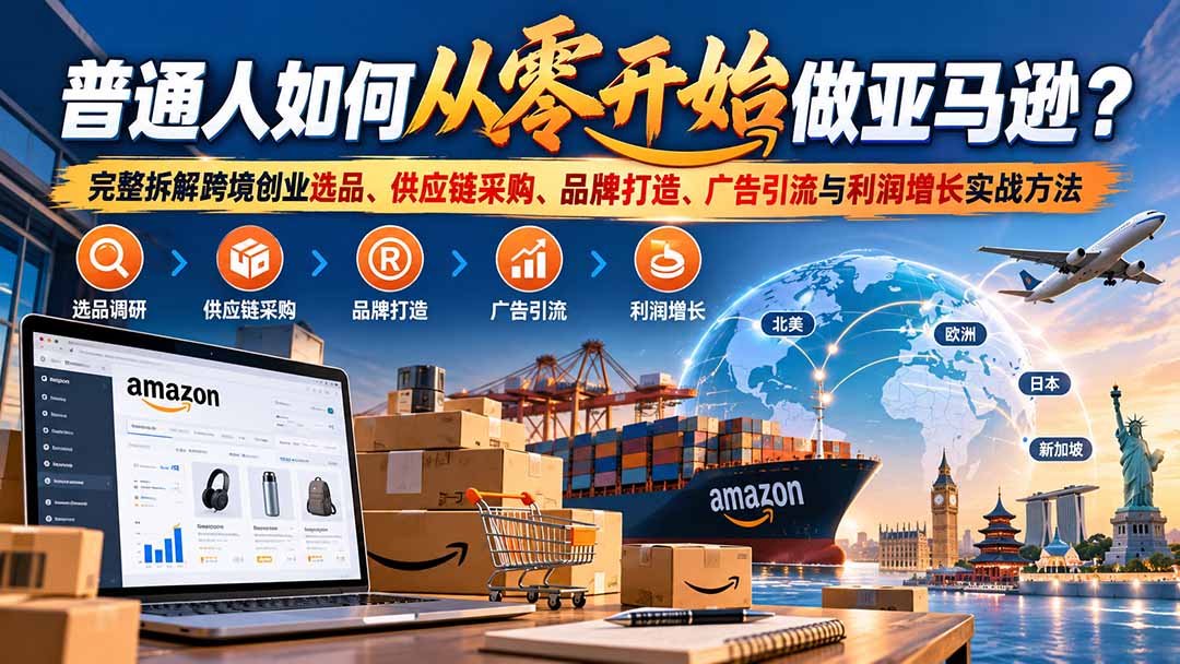 普通人如何从零开始做亚马逊?完整拆解跨境创业选品、供应链采购、品牌打造、广告引流与利润增长实战方法|副业联盟
