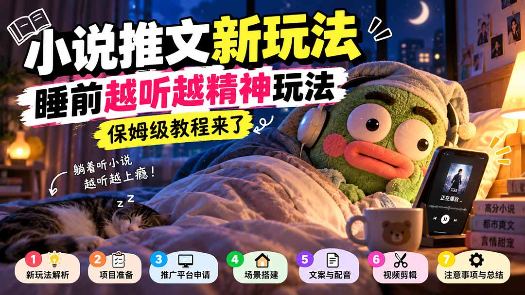 小说推文新玩法，睡前越听越精神玩法，保姆级教程来了|副业联盟