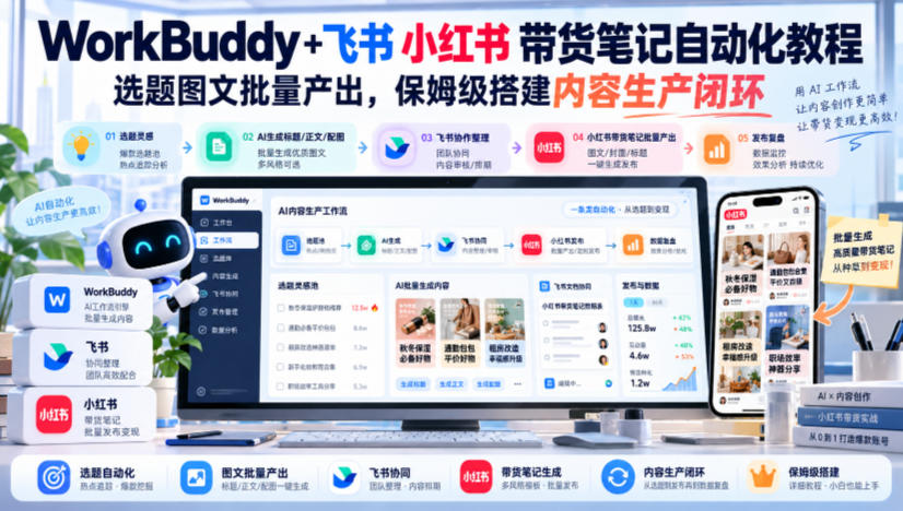WorkBuddy+飞书小红书带货笔记自动化教程,选题图文批量产出,保姆级搭建内容生产闭环【文档】|副业联盟