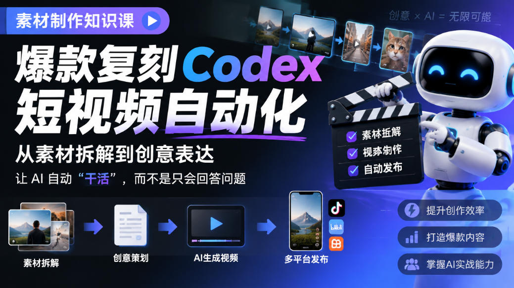 素材制作知识课,爆款复刻Codex短视频自动化,从素材拆解到创意表达,让AI自动“干活”,而不是只会回答问题|副业联盟