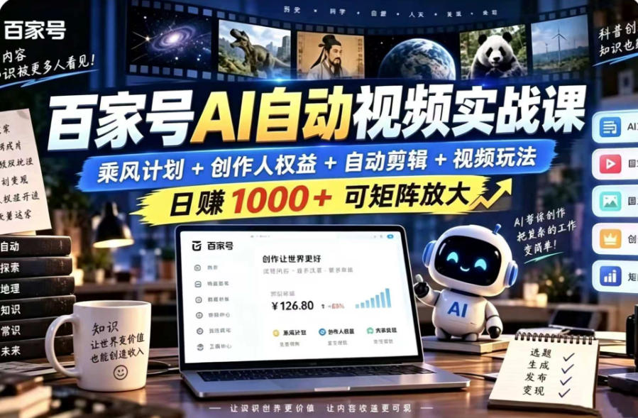 百家号自动矩阵玩法，长期可以做的项目，日入1k+，真正的睡后收入|副业联盟