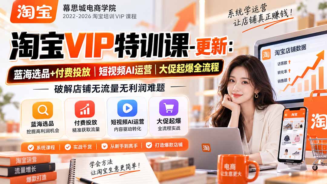 淘宝VIP特训课-更新1016:蓝海选品+付费投放|短视频AI运营|大促起爆全流程,破解店铺无流量无利润难题|副业联盟