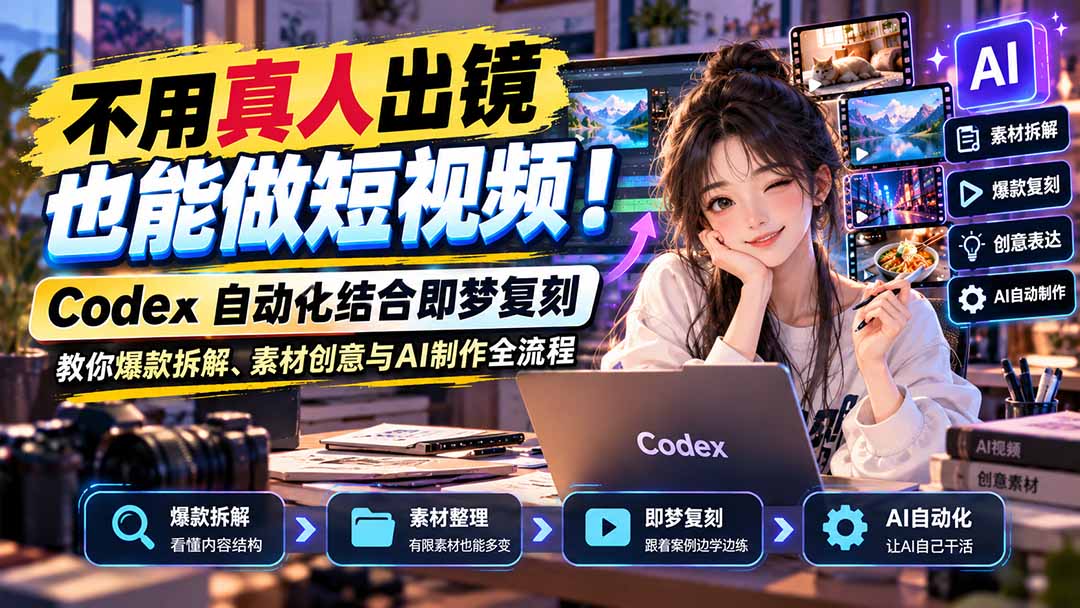 不用真人出镜也能做短视频!Codex自动化结合即梦复刻,教你爆款拆解、素材创意与AI制作全流程|副业联盟