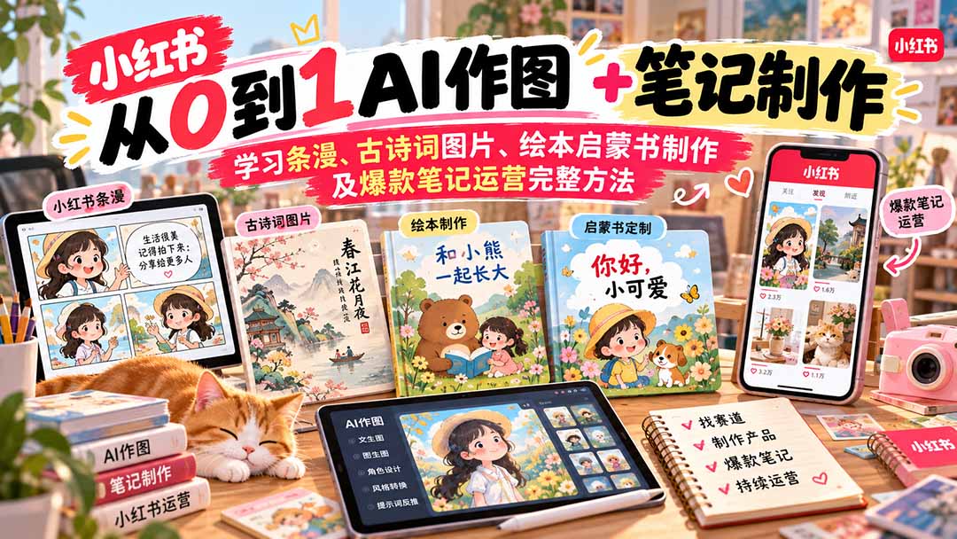 2026小红书AI内容创作从0到1-更新1017：学习条漫、古诗词图片、绘本启蒙书制作及爆款笔记运营完整方法|副业联盟