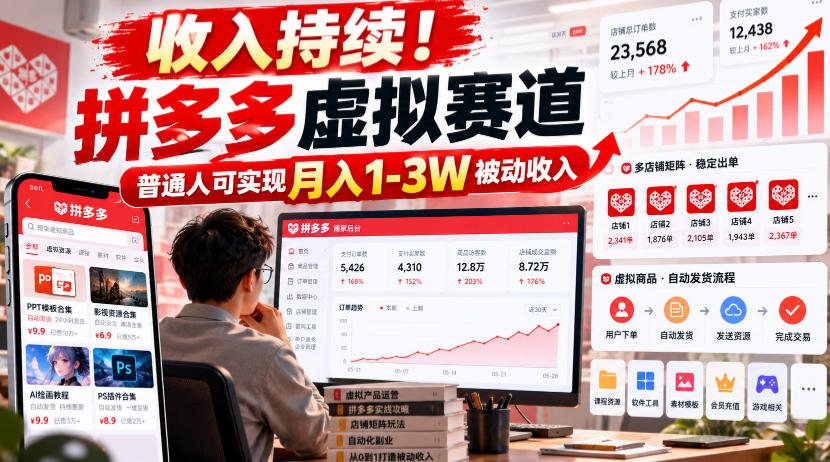 收入持续!拼多多虚拟赛道,普通人可实现月入1-3 W被动收入【揭秘】|副业联盟