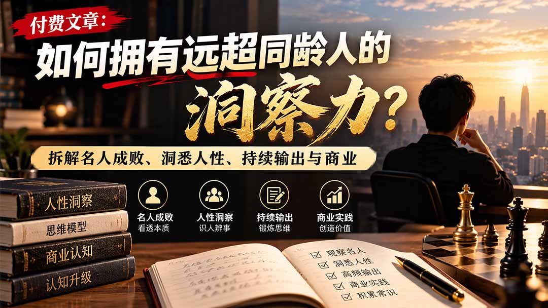 付费文章:如何拥有远超同龄人的洞察力?拆解名人成败、洞悉人性、持续输出与商业实践|副业联盟