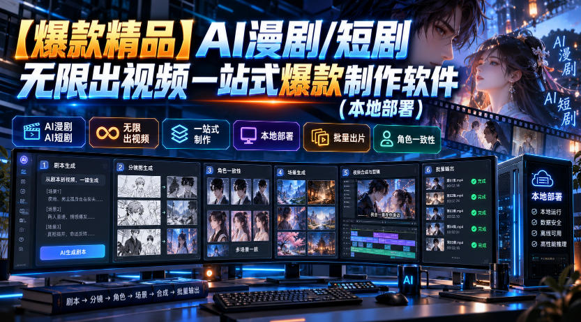 【爆款精品】AI漫剧/短剧无限出视频一站式爆款制作软件(本地部署)|副业联盟