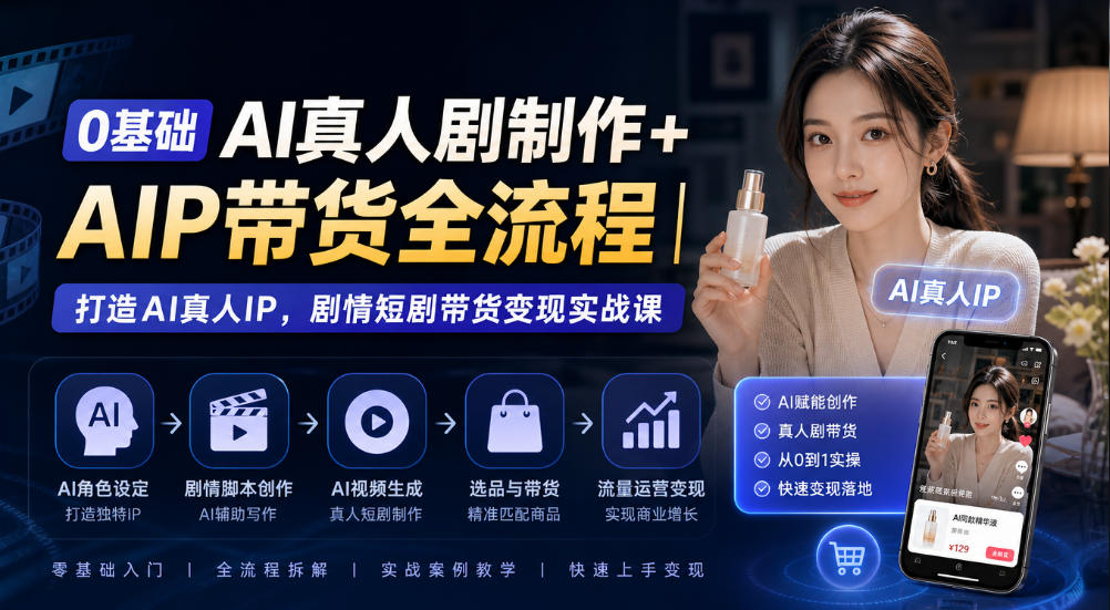 0基础AI真人剧制作+AIP带货全流程|打造AI真人IP,剧情短剧带货变现实战课|副业联盟