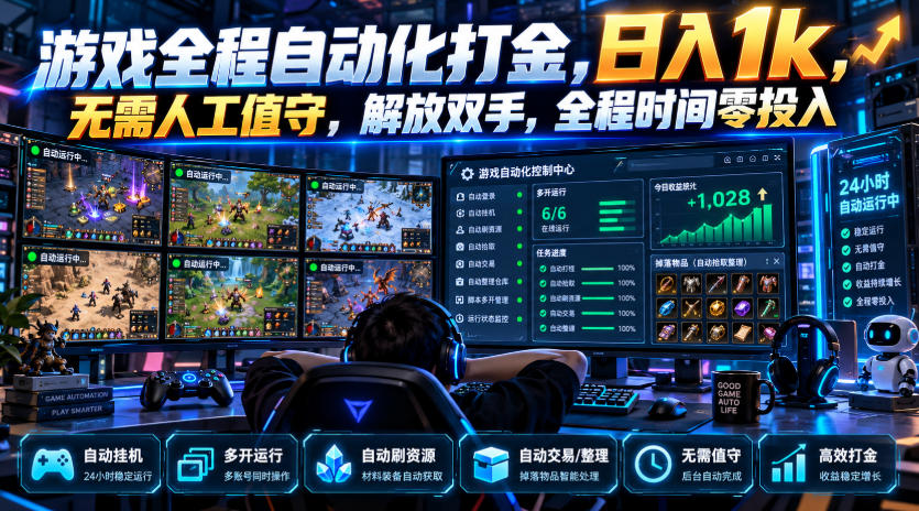 游戏全程自动化打金,日入1k,无需人工值守,解放双手,全程时间零投入【揭秘】|副业联盟