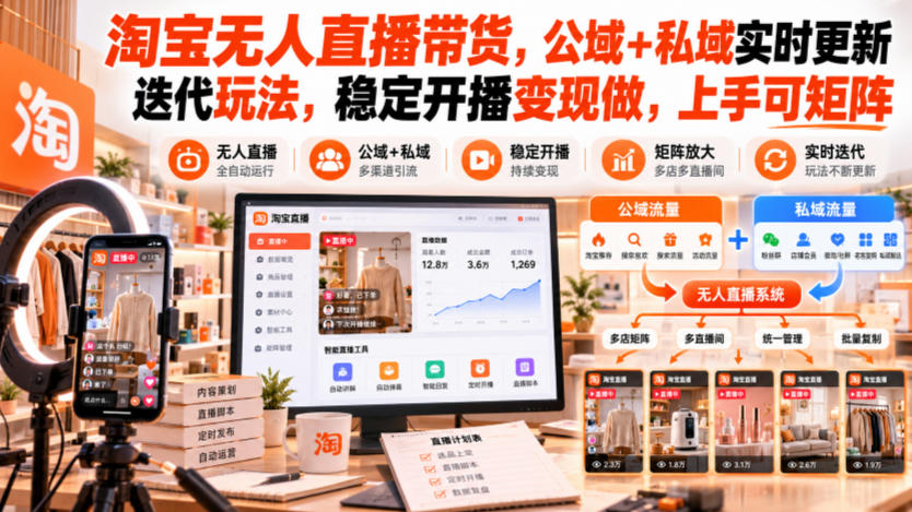 淘宝无人直播带货,公域+私域实时更新迭代玩法,稳定开播变现做,上手可矩阵【揭秘】|副业联盟